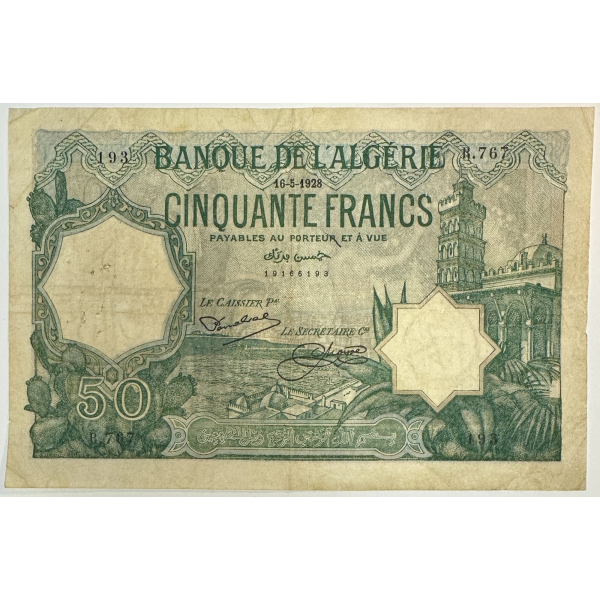 ALGERIE - 50 FRANCS (16.5.1928) BILLET DE BANQUE // Qualité : B+