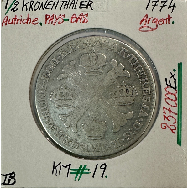 AUTRICHE (PAYS-BAS) - 1/2 KRONENTHALER - 1774 - Pièce de Monnaie en Argent // TB