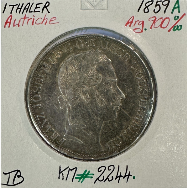 AUTRICHE - 1 THALER 1859A - Pièce de Monnaie en Argent // Qualité : TB