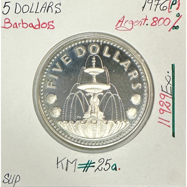 BARBADE - 5 DOLLARS 1976 - Pièce de Monnaie en Argent // Qualité : SUP