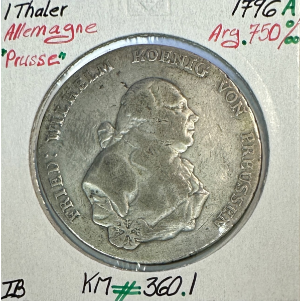 ALLEMAGNE (PRUSSE) 1 THALER - 1796 A - Pièce de Monnaie en Argent // TB