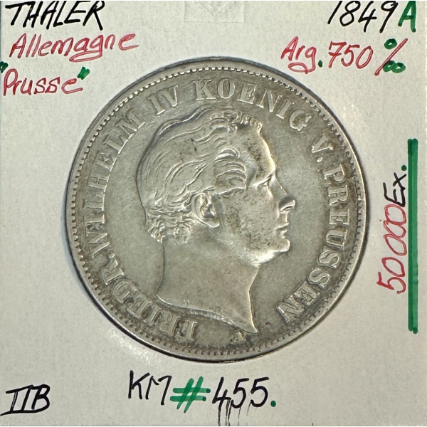 ALLEMAGNE (PRUSSE) 1 THALER - 1849 A - Pièce de Monnaie en Argent // TTB