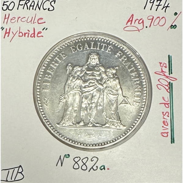 50 FRANCS HERCULE TYPE HYBRIDE - 1974 - Pièce de monnaie en Argent // TTB