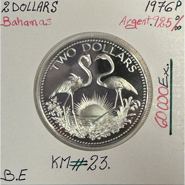 BAHAMAS - 2 DOLLARS 1976 P - Pièce de Monnaie en Argent // Qualité : BE