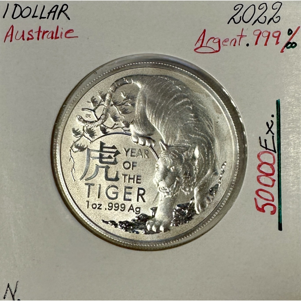 AUSTRALIE - 1 DOLLAR - 2022 - Monnaie en ARGENT // Qualité : NEUVE (Tigre)