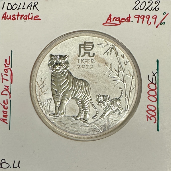 AUSTRALIE - 1 DOLLAR - 2022 - Monnaie en ARGENT // Qualité : BU (Tigre)