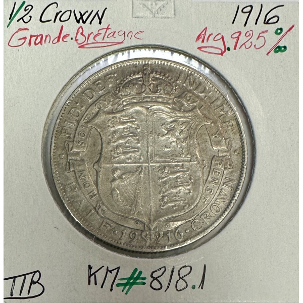 ROYAUME-UNI / GRANDE BRETAGNE (1/2 Crown 1916) Monnaie en Argent // TTB