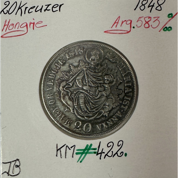 HONGRIE - 20 KREUZER 1848 - Pièce de Monnaie en Argent // Qualité : TB