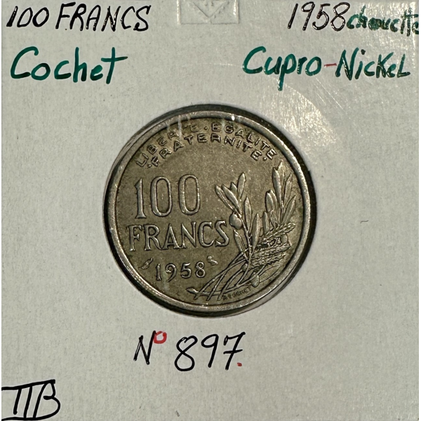 100 FRANCS COCHET - 1958 - CHOUETTE - Pièce de monnaie en Cupro-Nickel // TTB