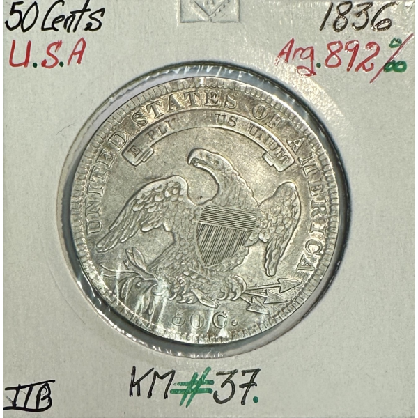 ETATS-UNIS - USA - 50 CENTS 1836 - Pièce de Monnaie en argent // Qualité : TTB