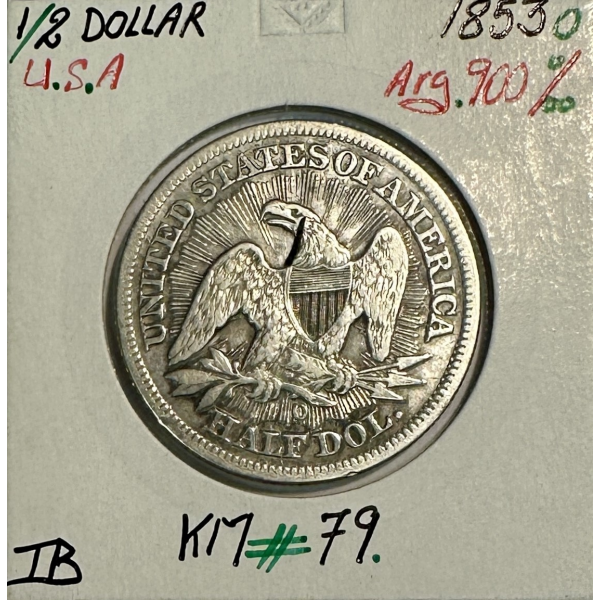 ETATS-UNIS - USA - 1/2 DOLLAR 1853O - Pièce de Monnaie en argent // Qualité : TB