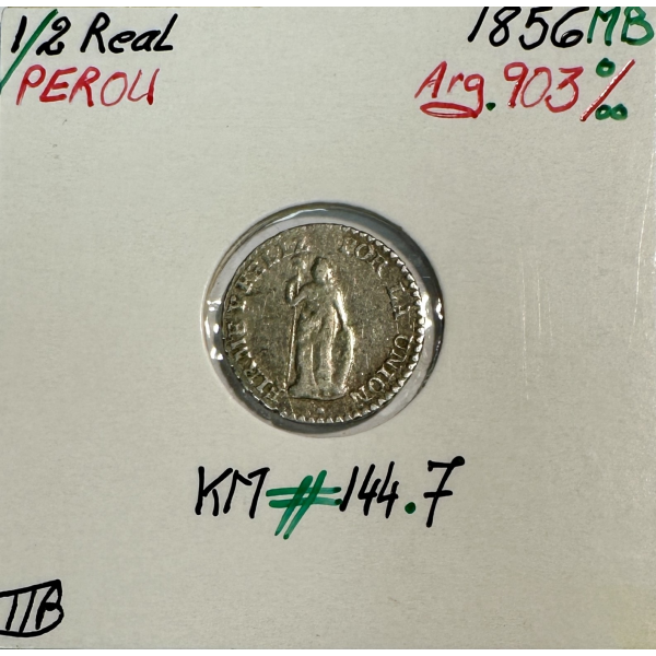 PEROU - 1/2 REAL 1856 MB - Pièce de Monnaie en Argent // TTB