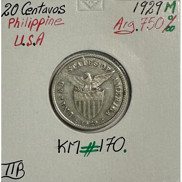 ETATS-UNIS - USA - PHILIPPINES - 20 CENTAVOS 1929 M - Pièce de Monnaie en Argent