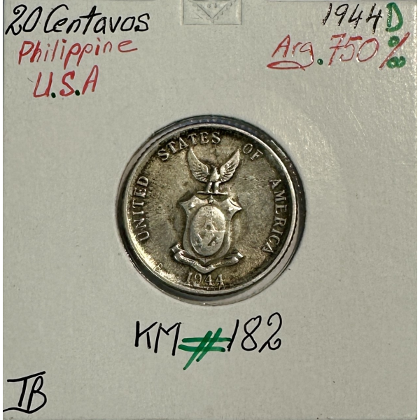 ETATS-UNIS - USA - PHILIPPINES - 20 CENTAVOS 1944 D - Pièce de Monnaie en Argent