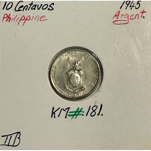 ETATS-UNIS - USA - PHILIPPINES - 10 CENTAVOS 1945 - Pièce de Monnaie en Argent