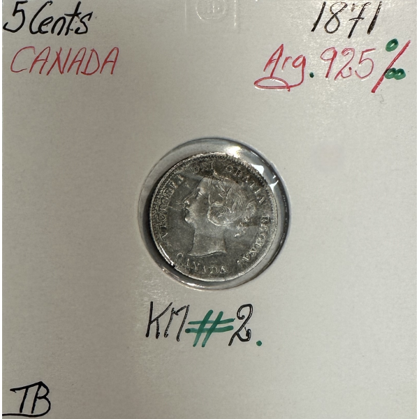 CANADA - 5 CENTS 1871 - Pièce de Monnaie en Argent // Qualité : TB