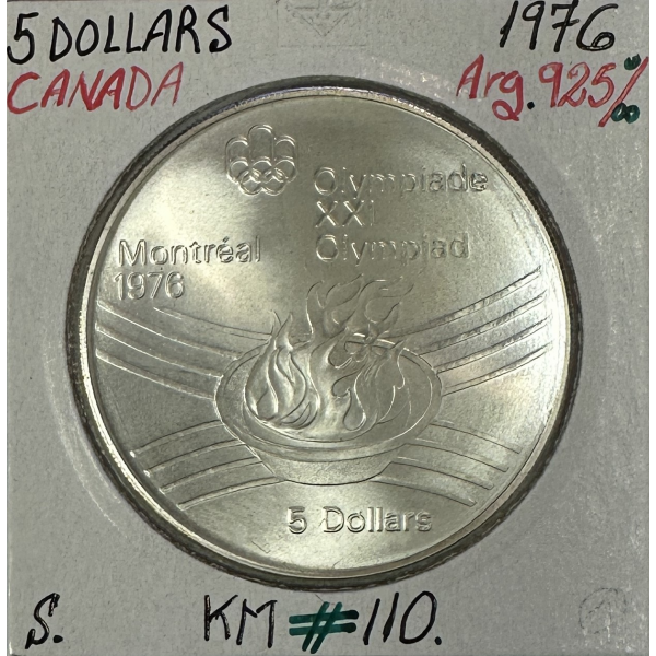 CANADA - 5 DOLLARS 1976 - Monnaie en argent - J.O de Montréal 1976 // FLAMME (1)