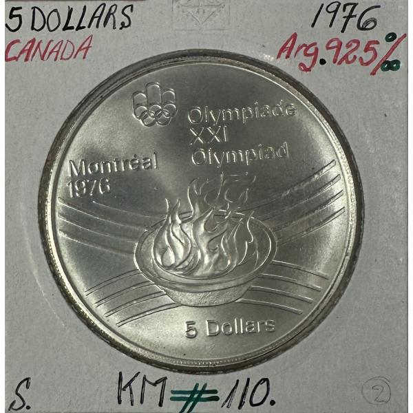 CANADA - 5 DOLLARS 1976 - Monnaie en argent - J.O de Montréal 1976 // FLAMME (2)