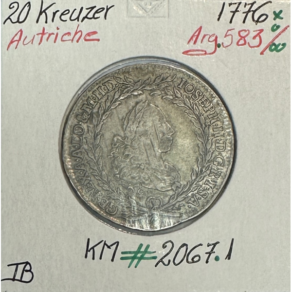 AUTRICHE - 20 KREUZER 1776 - Pièce de Monnaie en Argent // Qualité : TB