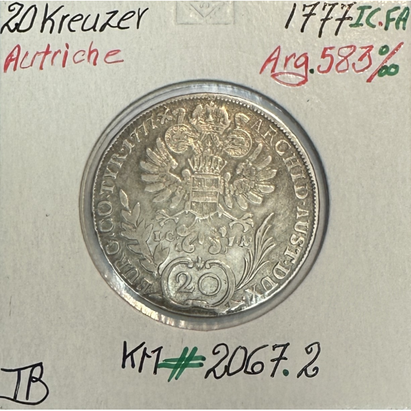 AUTRICHE - 20 KREUZER 1777 - Pièce de Monnaie en Argent // Qualité : TB