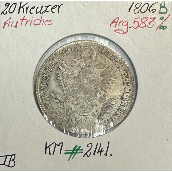 AUTRICHE - 20 KREUZER 1806 B - Pièce de Monnaie en Argent // Qualité : TB