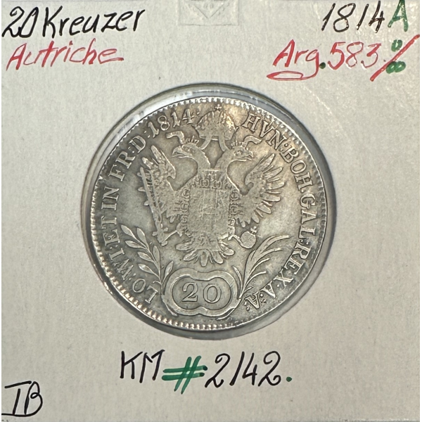 AUTRICHE - 20 KREUZER 1814 A - Pièce de Monnaie en Argent // Qualité : TB