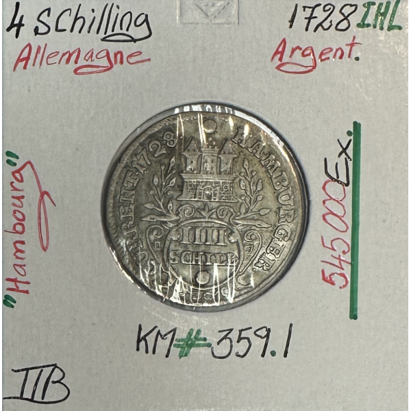 ALLEMAGNE -  4 SCHILLING - 1728 IHL - Monnaie en Argent // Qualité : TTB