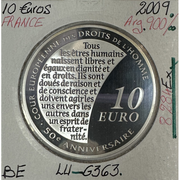 10 EURO 2009 FRANCE - DROITS DE L'HOMME - Monnaie en Argent // BE