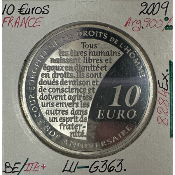 10 EURO 2009 FRANCE - DROITS DE L'HOMME - Monnaie en Argent // BE (TTB+)