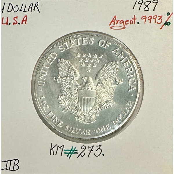 USA - 1 DOLLAR - 1989 - Pièce de Monnaie en ARGENT // Qualité : TTB