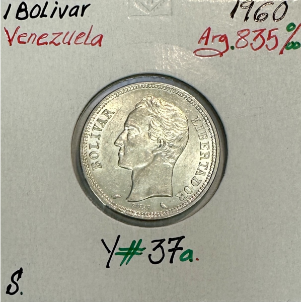 VENEZUELA - 1 BOLIVAR (1960) Monnaie en Argent // Qualité : SUP