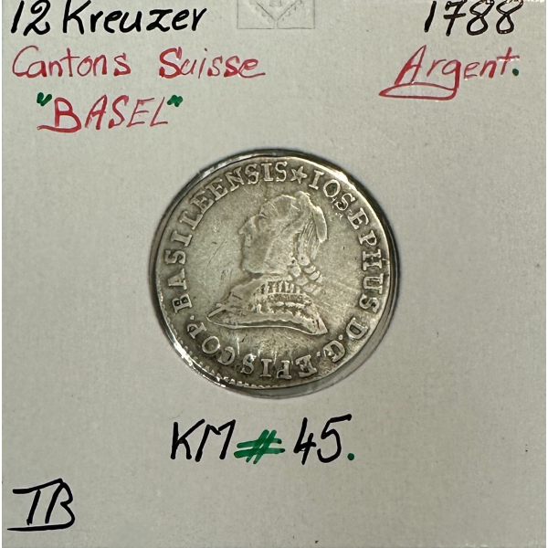 SUISSE CANTON BASEL - 12 KREUZER 1788 - Monnaie en Argent // TB