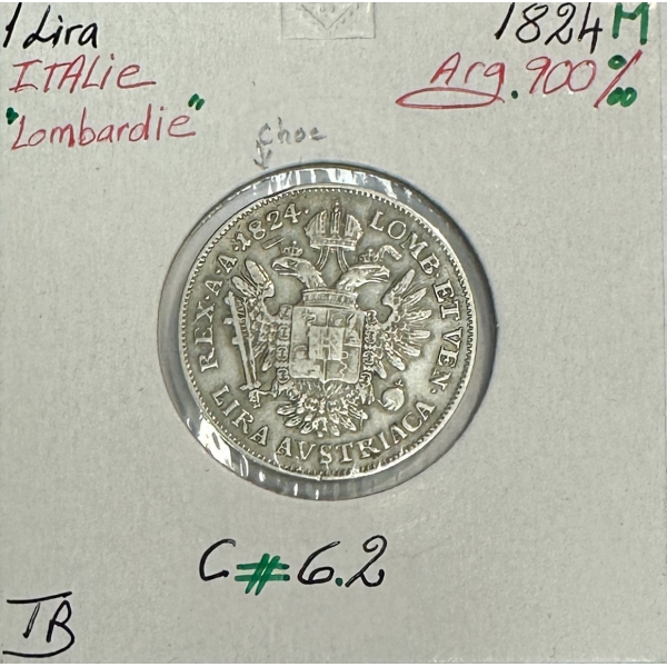 ITALIE LOMBARDIE - 1 LIRA 1824M - Monnaie en Argent // Qualité : TB