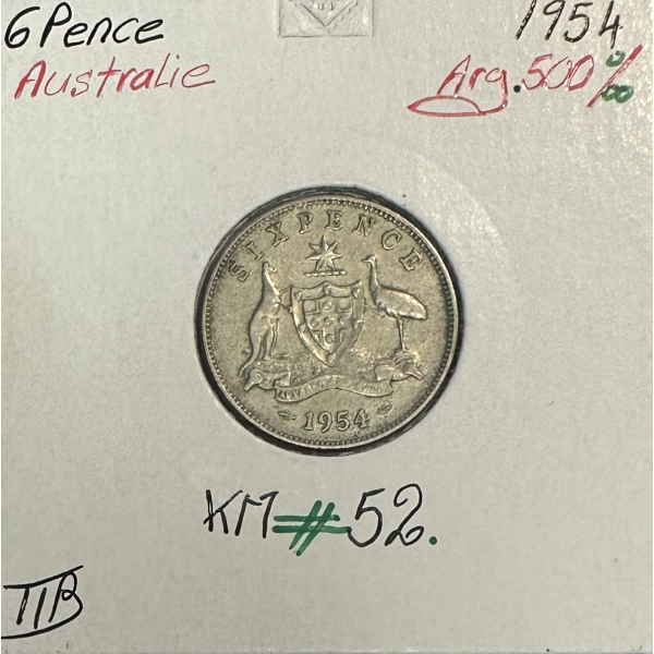 AUSTRALIE - 6 PENCE 1954 - Pièce de Monnaie en Argent // TTB