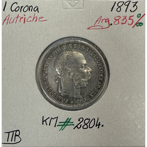 AUTRICHE - 1 CORONA 1893 - Pièce de Monnaie en Argent // Qualité : TTB