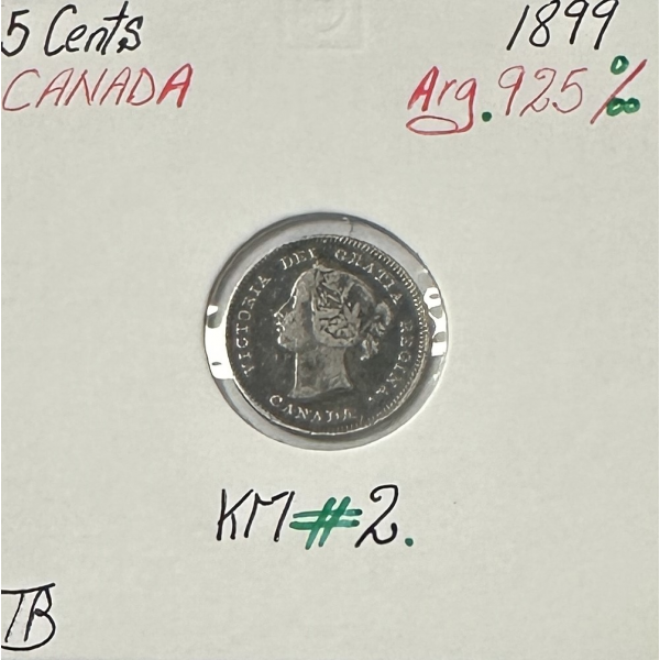 CANADA - 5 CENTS 1899 - Pièce de Monnaie en Argent // Qualité : TB