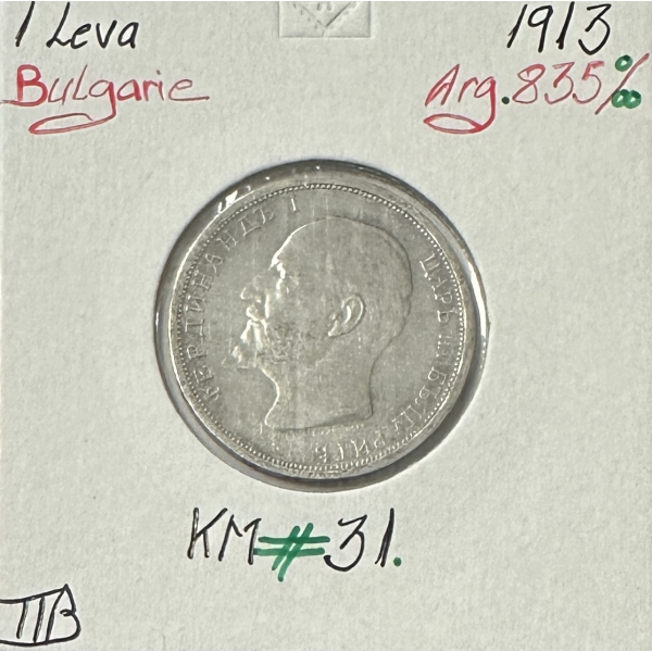 BULGARIE - 1 LEVA 1913 - Pièce de Monnaie en Argent // Qualité : TTB