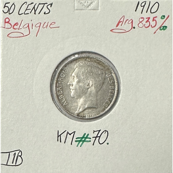 BELGIQUE - 50 CENTS 1910 - Pièce de Monnaie en Argent // Qualité : TTB