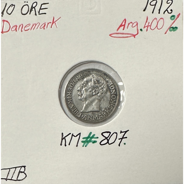 DANEMARK - 10 ORE 1912 - Pièce de Monnaie en Argent // Qualité : TTB