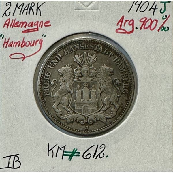 ALLEMAGNE - 2 MARK - 1904 J - Pièce de Monnaie en Argent // Qualité : TB