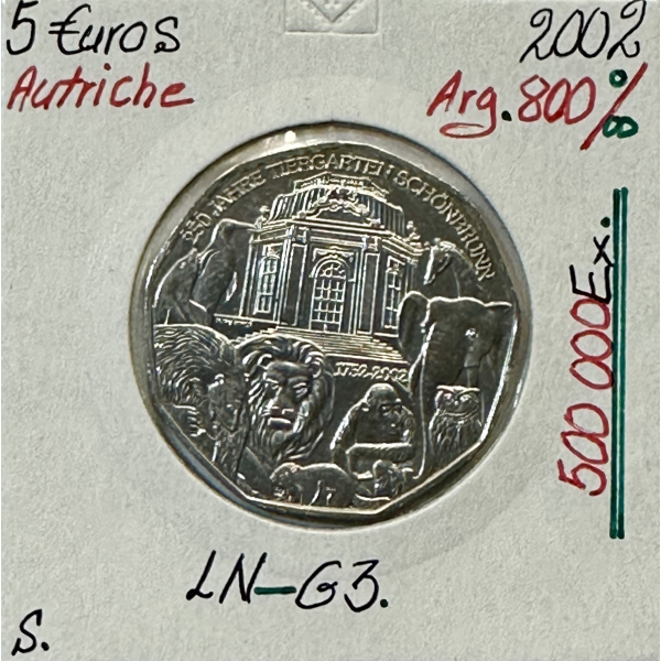 AUTRICHE - 5 EURO EN ARGENT - 2002 // Zoo de Schönbrunn