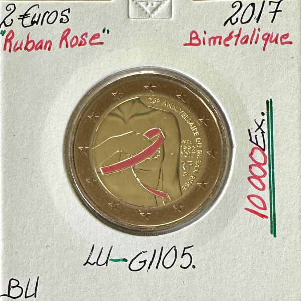 2 EURO COMMEMORATIVE FRANCE 2017 - RUBAN ROSE // ISSUE DU BU (Réf 2)