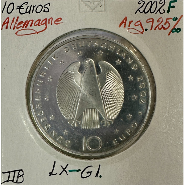 ALLEMAGNE - 10 EURO 2002F - Pièce de monnaie en argent // Qualité : TTB