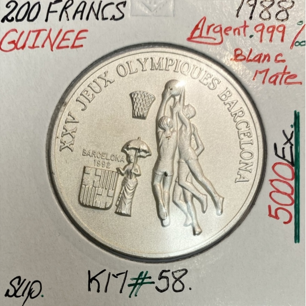 GUINEE - 200 FRANCS (1988) Pièce de Monnaie en Argent // Qualité : SUP (J.O)