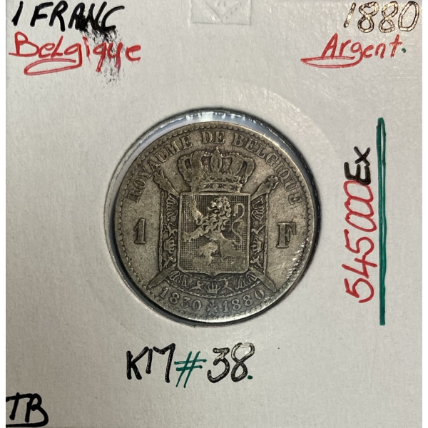 BELGIQUE - 1 FRANC 1880 - Pièce de Monnaie en Argent // Qualité : TB