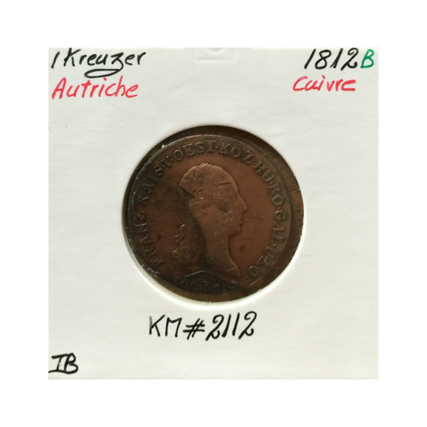 AUTRICHE - 1 KREUZER 1812 B - Pièce de Monnaie en Cuivre // Qualité : TB