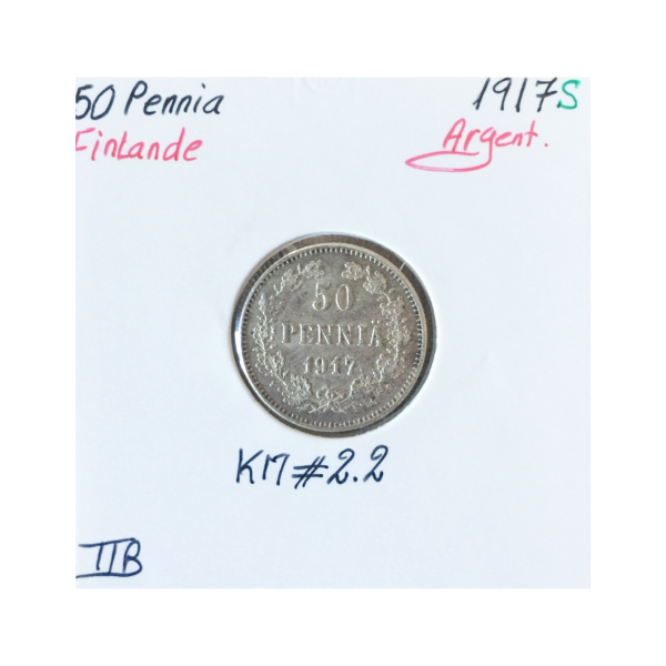 FINLANDE - 50 PENNIA 1917 S - Pièce de Monnaie en Argent // Qualité : TTB