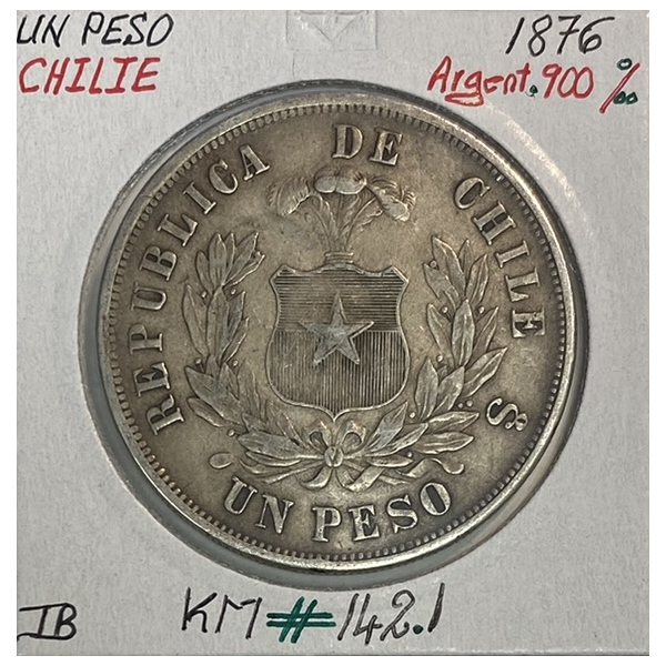 CHILI - UN PESO 1876 - Pièce de Monnaie en Argent // Qualité : TB