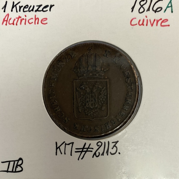 AUTRICHE - 1 KREUZER 1816 A - Pièce de Monnaie en Cuivre // Qualité : TTB