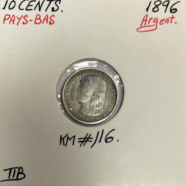 PAYS-BAS - 10 CENTS 1896 - Pièce de Monnaie en Argent // Qualité : TTB